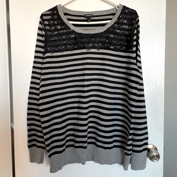 torrid Sweaters - Torrid Striped Lace Crewneck Sweater - Size 2X